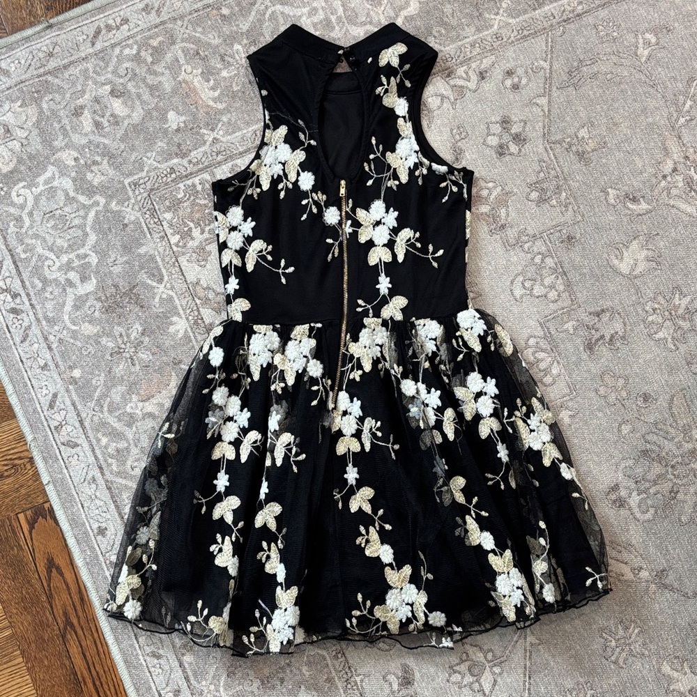 Floral Embroidered Black Kids Dress - Picture 3 of 3